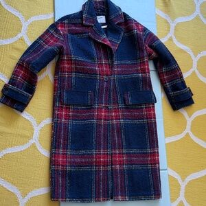 Plaid Wool Coat in Red and Blue